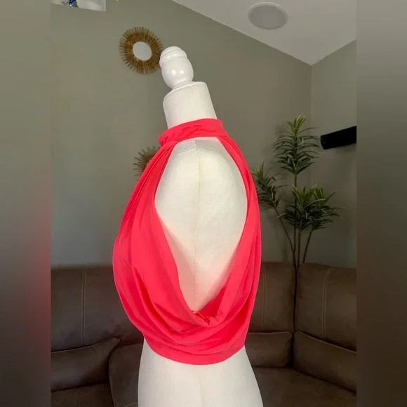🔥SEXY🔥NWOT Neon Hot Pink Superdown Open Back Crop Top Sz M Medium - Picture 5 of 11